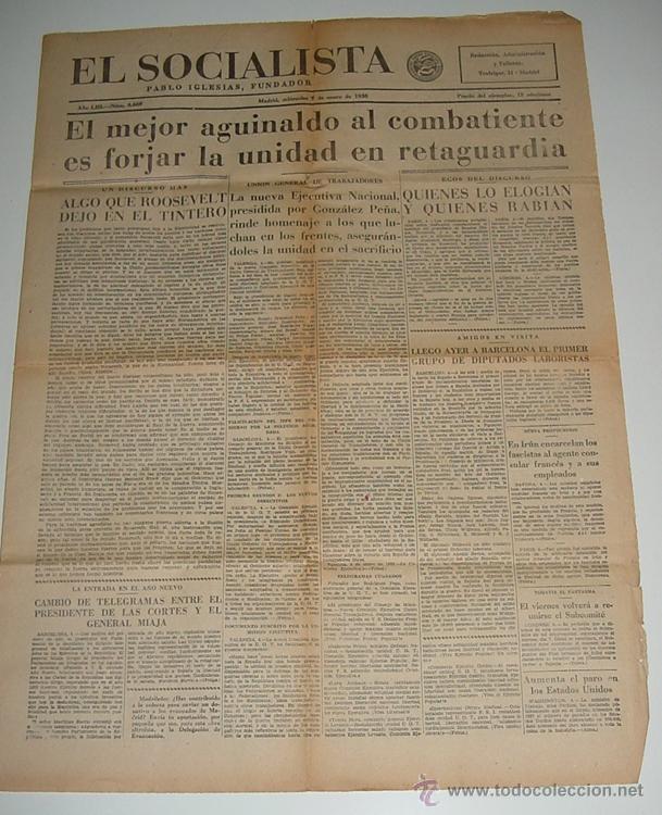 Militaria: ANTIGUO PERIODICO EL SOCIALISTA, PLENA GUERRA CIVIL - 5 DE ENERO DE 1938 - EL MEJOR AGUINALDO AL COM