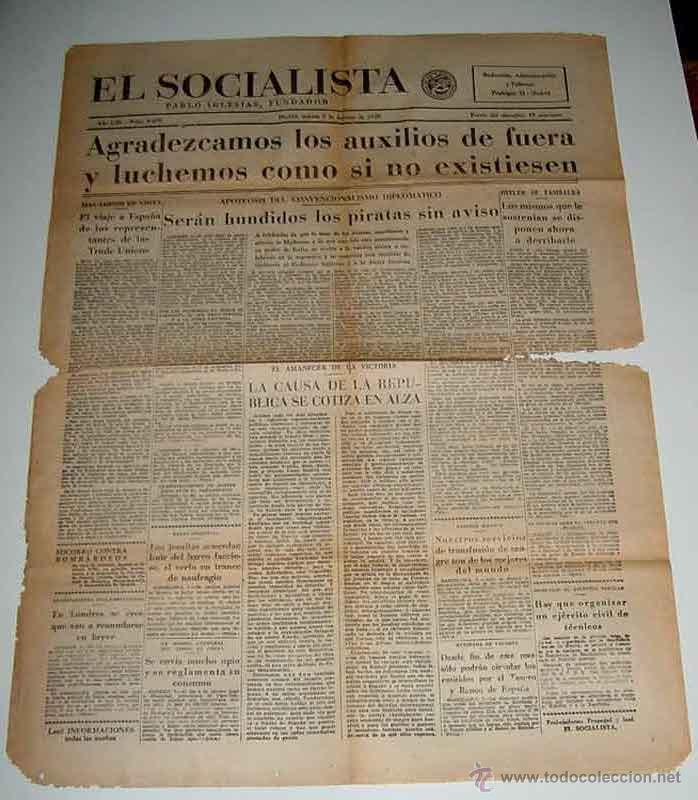 Militaria: ANTIGUO PERIODICO EL SOCIALISTA, PLENA GUERRA CIVIL - 8 DE FEBRERO DE 1938 - AGRADEZCAMOS LOS AUXILI