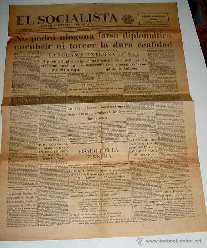 Militaria: ANTIGUO PERIODICO EL SOCIALISTA, PLENA GUERRA CIVIL - 29 DE ABRIL DE 1938 - NO PODRA NINGUNA FARSA D