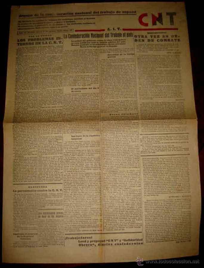 Militaria: ANTIGUO PERIODICO DE LA CNT . ORGANO DE LA CONFEDERACION NACIONAL DEL TRABAJO EN ESPA&Ntilde;A . ANARQUISMO
