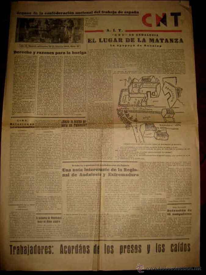 Militaria: ANTIGUO PERIODICO DE LA CNT . ORGANO DE LA CONFEDERACION NACIONAL DEL TRABAJO EN ESPA&Ntilde;A . ANARQUISMO