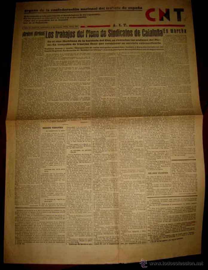 Militaria: ANTIGUO PERIODICO DE LA CNT . ORGANO DE LA CONFEDERACION NACIONAL DEL TRABAJO EN ESPA&Ntilde;A . ANARQUISMO