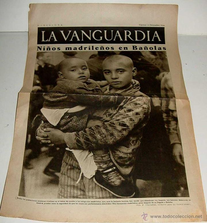 Militaria: ANTIGUO PERIODICO LA VANGUARDIA . 4 DICIEMBRE 1936 - NI&Ntilde;OS MADRILE&Ntilde;OS EN BA&Ntilde;OLAS, EN LOS SECTORES DE