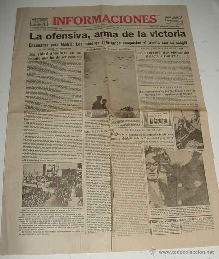 Militaria: ANTIGUO PERIODICO DE PLENA GUERRA CIVIL - INFORMACIONES - MADRID 16 DE OCTUBRE DE 1936 - VISTO DESDE
