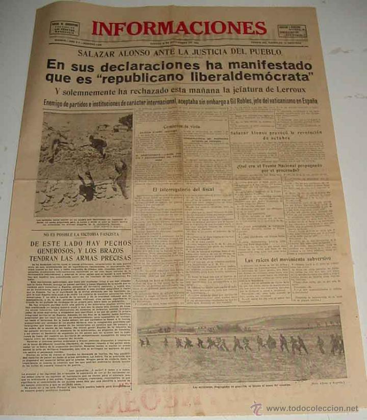 Militaria: ANTIGUO PERIODICO DE PLENA GUERRA CIVIL - INFORMACIONES - MADRID 19 DE SEPTIEMBRE DE 1936 - VISTO DE
