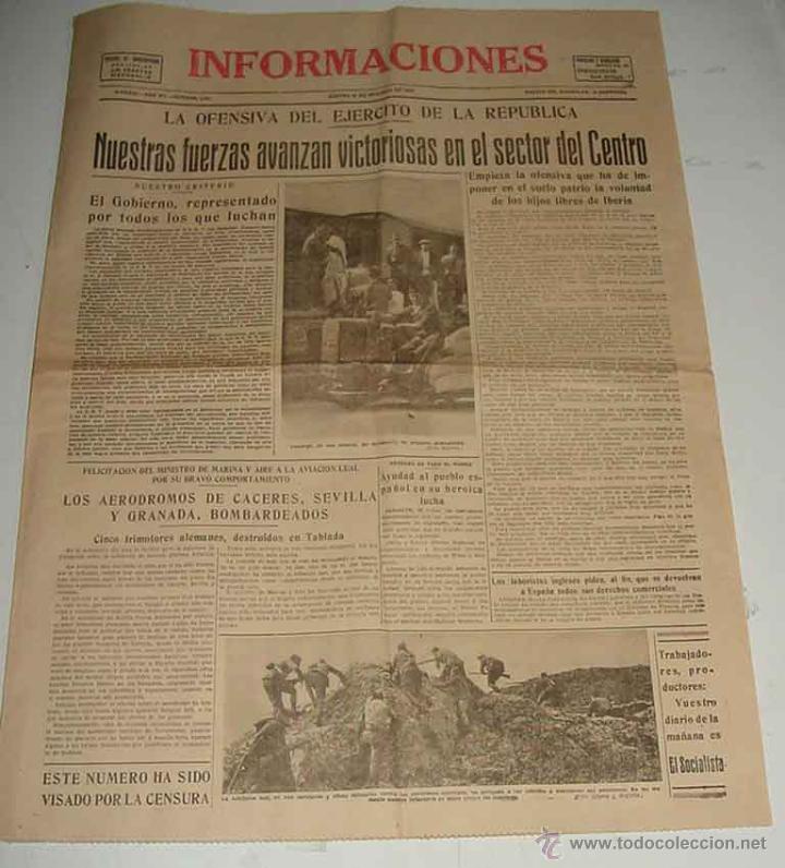 Militaria: ANTIGUO PERIODICO DE PLENA GUERRA CIVIL - INFORMACIONES - MADRID 29 DE OCTUBRE DE 1936 - VISTO DESDE