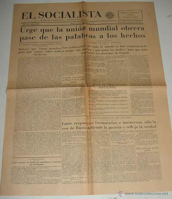 Militaria: ANTIGUO PERIODICO PLENA GUERRA CIVIL . EL SOCIALISTA - 30 DE JULIO DE 1937 - BOMBARDEO DEL AERODROMO