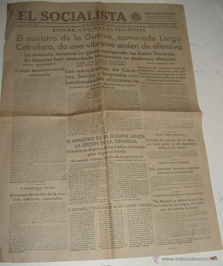 Militaria: ANTIGUO PERIODICO PLENA GUERRA CIVIL . EL SOCIALISTA - 29 OCTUBRE 1936 - EL MINISTRO DE LA GUERRA CA