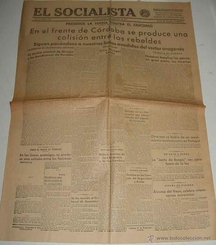 Militaria: ANTIGUO PERIODICO DE PLENA GUERRA CIVIL - EL SOCIALISTA - MADRID 20 DE SEPTIEMBRE DE 1936, FUNDADOR
