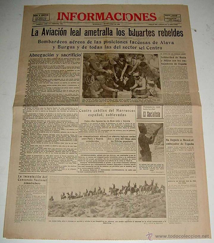 Militaria: ANTIGUO PERIODICO PLENA GUERRA CIVIL - INFORMACIONES - 7 DE OCTUBRE DE 1936 - LA AVIACION LEAL AMETR