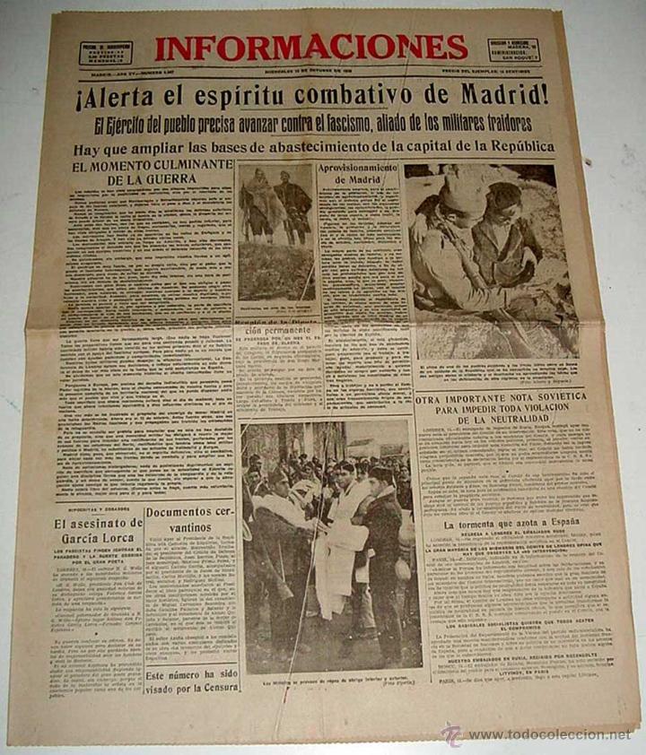 Militaria: ANTIGUO PERIODICO PLENA GUERRA CIVIL - INFORMACIONES - 14 DE OCTUBRE DE 1936 - BARCELONA HA HECHO UN
