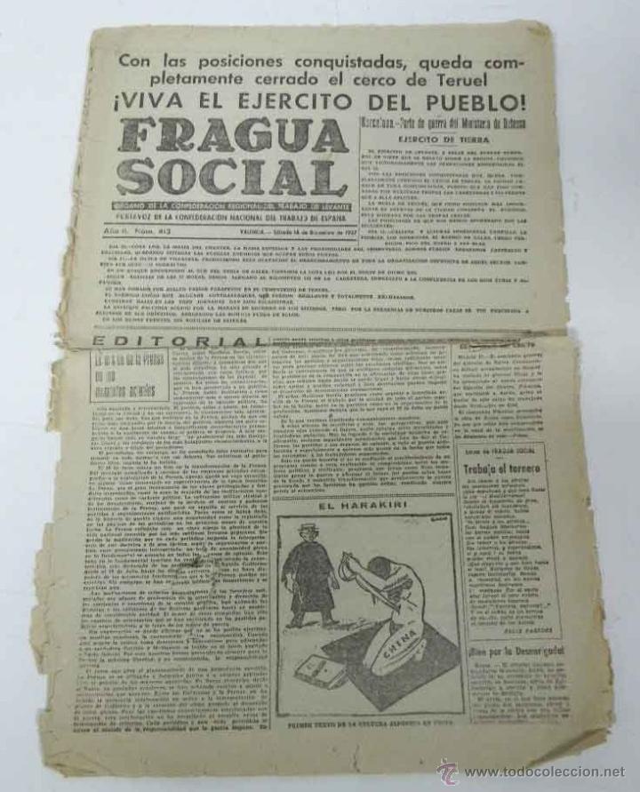 Militaria: ANTIGUO PERIODICO FRAGUA SOCIAL, 6 DE ENERO DE 1938 - PLENA GUERRA CIVIL ESPA&Ntilde;OLA - EDITADO EN VALEN
