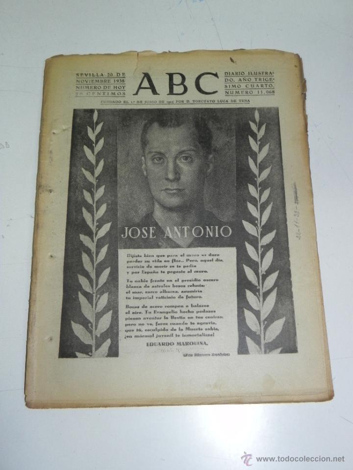 Military Antiques: ANTIGUO PERIODICO ABC NUM. 11068 DE 20 DE NOVIEMBRE DE 1938, PLENA GUERRA CIVIL, BATALLA DEL EBRO, F