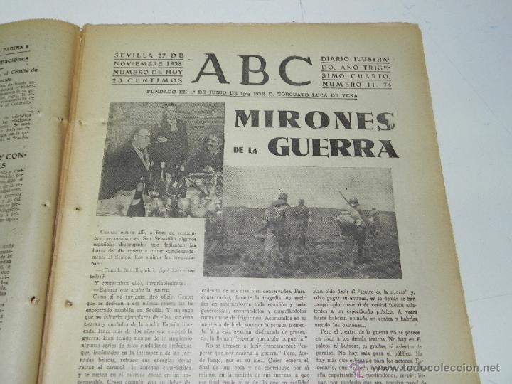 Military Antiques: ANTIGUO PERIODICO ABC NUM. 11074 DE 27 DE NOVIEMBRE DE 1938, PLENA GUERRA CIVIL, BATALLA DEL EBRO, F