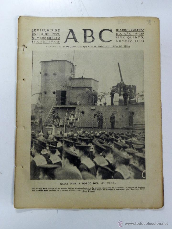 Military Antiques: ANTIGUO PERIODICO ABC NUM. 11104 DE 3 DE ENERO DE 1939, PLENA GUERRA CIVIL, CADIZ, MISA A BORDO DEL