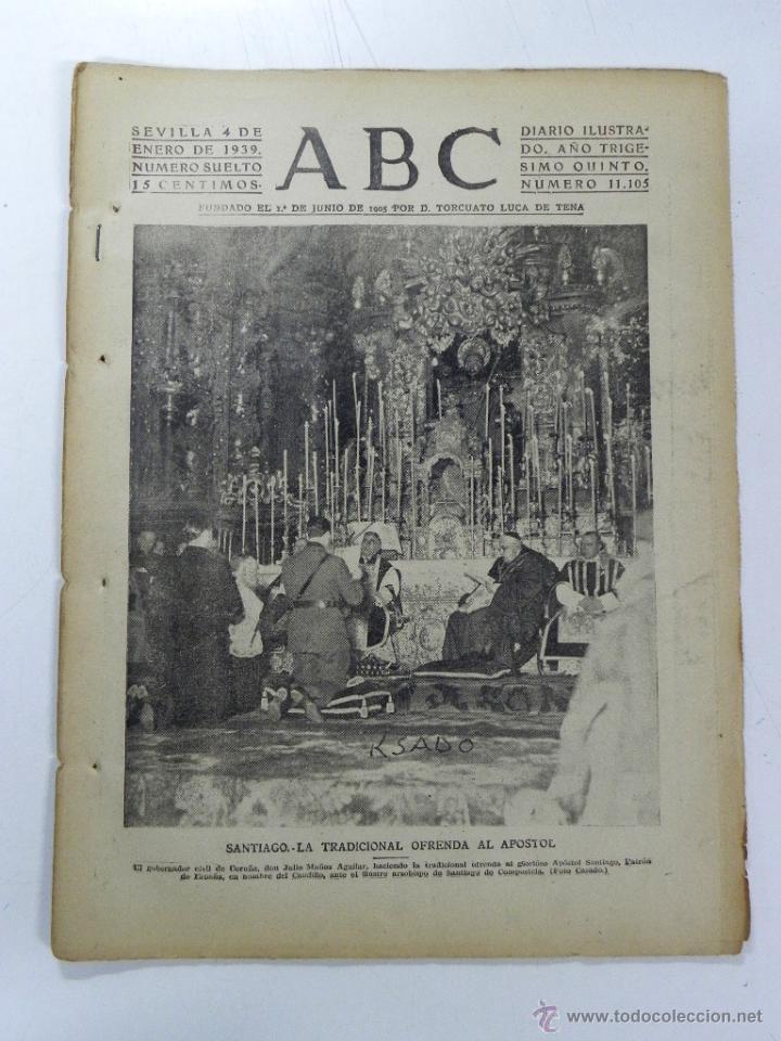Military Antiques: ANTIGUO PERIODICO ABC NUM. 11105 DE 4 DE ENERO DE 1939, PLENA GUERRA CIVIL, PARTE OFICIAL DE GUERRA,