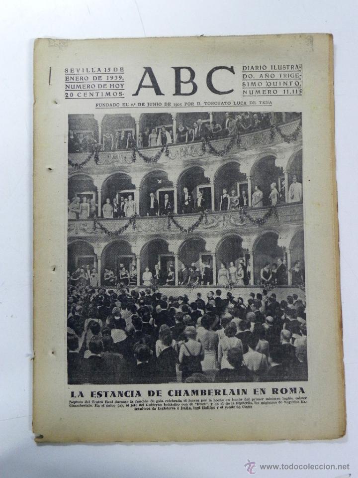 Military Antiques: ANTIGUO PERIODICO ABC NUM. 11115 DE 15 DE ENERO DE 1939, PARTE OFICIAL DE GUERRA, LA ESTANCIA DE CHA