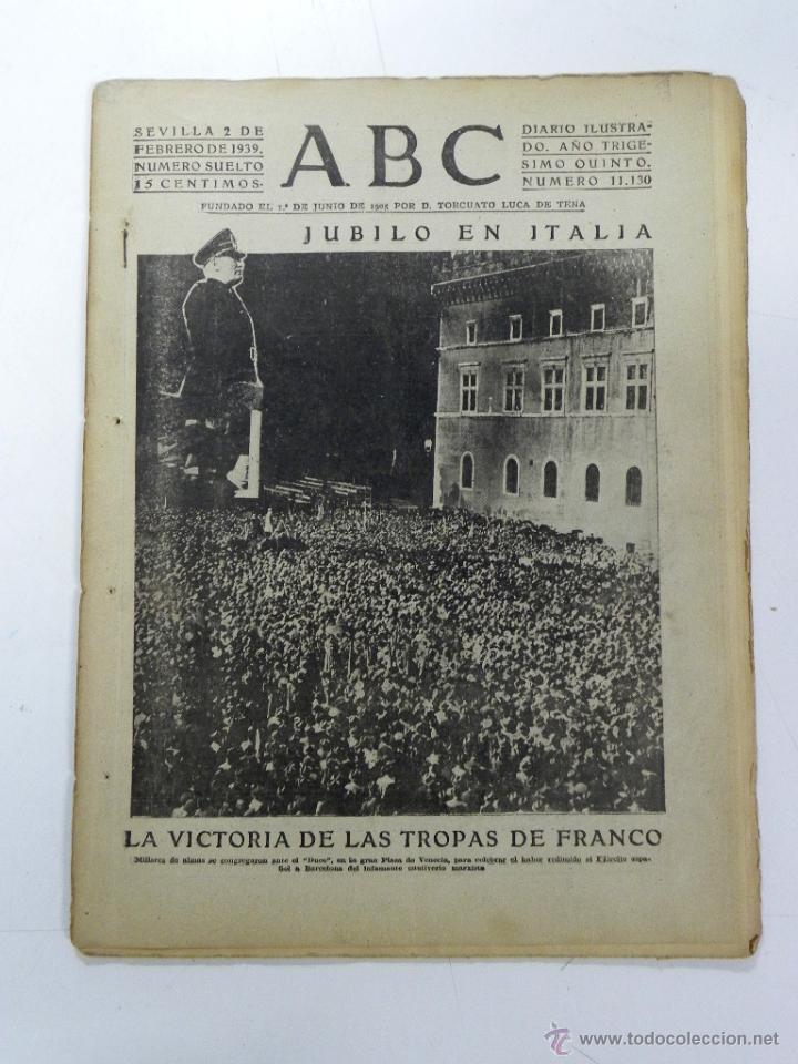Military Antiques: ANTIGUO PERIODICO ABC NUM. 11130 DE 2 DE FEBRERO DE 1939, PARTE OFICIAL DE GUERRA,  JORNADA VICTORIO