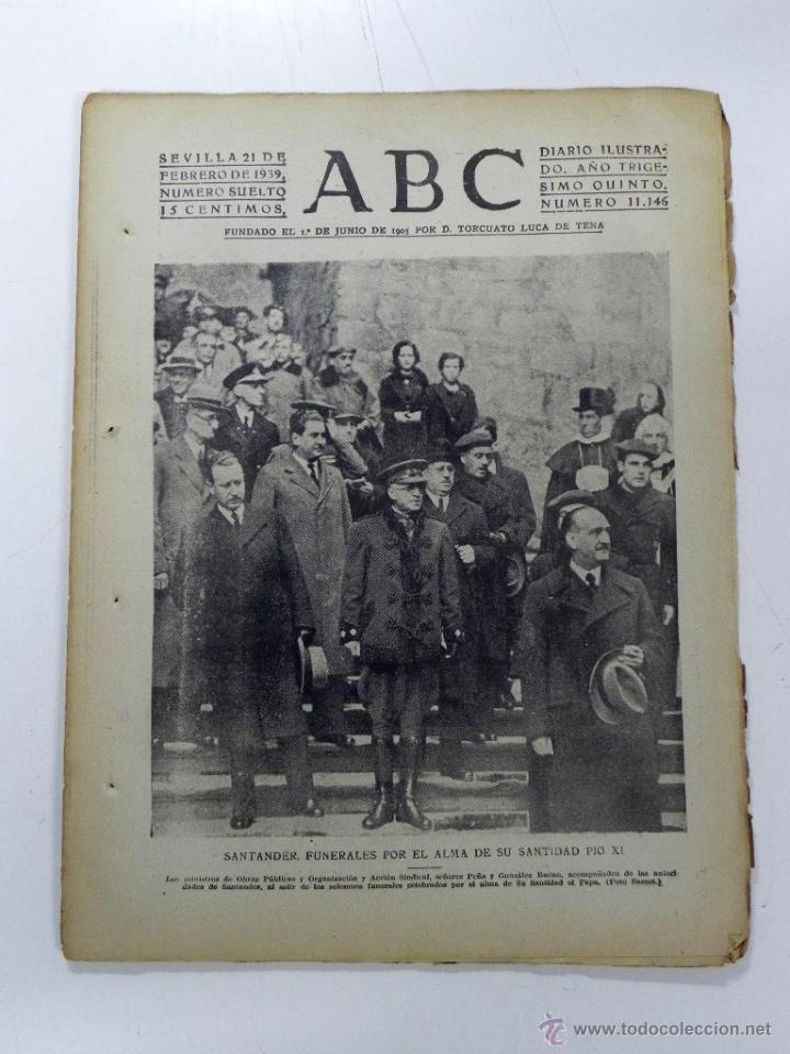 Military Antiques: ANTIGUO PERIODICO ABC NUM. 11146 DE 21 DE FEBRERO DE 1939, PARTE OFICIAL DE GUERRA, SANTANDER, FUNER
