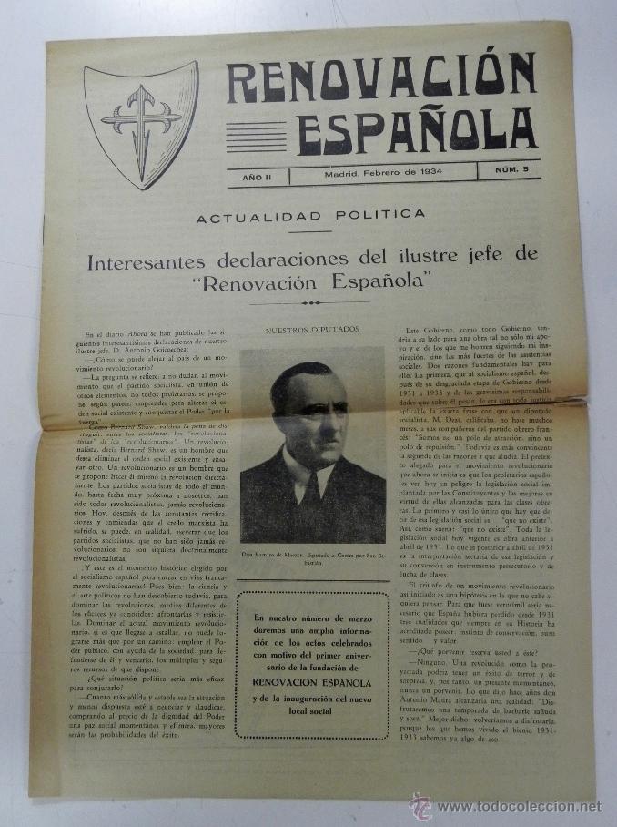Militaria: RENOVACION ESPA&Ntilde;OLA, FEBRERO DE 1934, NUM. 2, , REVISTA DEL PARTIDO DE LA REPUBLICA,  12 PAGINAS, FO