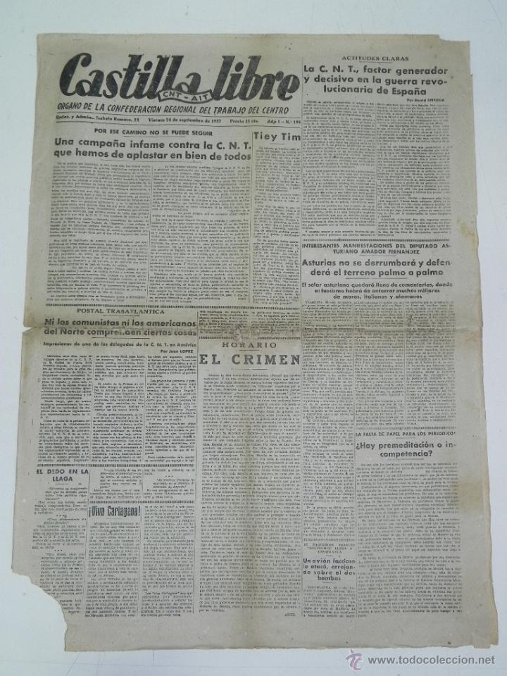 Militaria: ANTIGUO PERIODICO CASTILLA LIBRE - CNT AIT - ORGANO DE LA CONFEDERACION REGIONAL DEL TRABAJO DEL CEN
