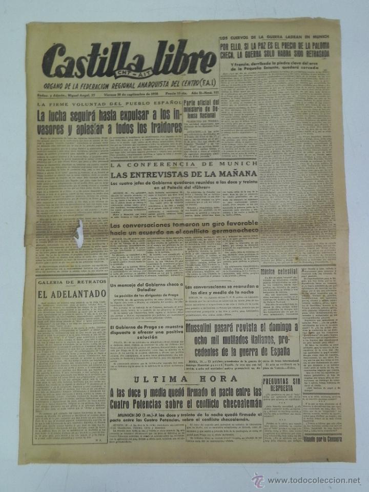 Militaria: ANTIGUO PERIODICO CASTILLA LIBRE - CNT AIT - ORGANO DE LA CONFEDERACION REGIONAL DEL TRABAJO DEL CEN