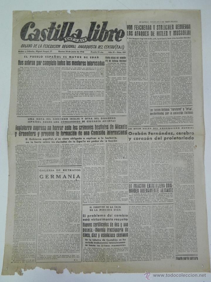 Militaria: ANTIGUO PERIODICO CASTILLA LIBRE - CNT AIT - ORGANO DE LA CONFEDERACION REGIONAL DEL TRABAJO DEL CEN