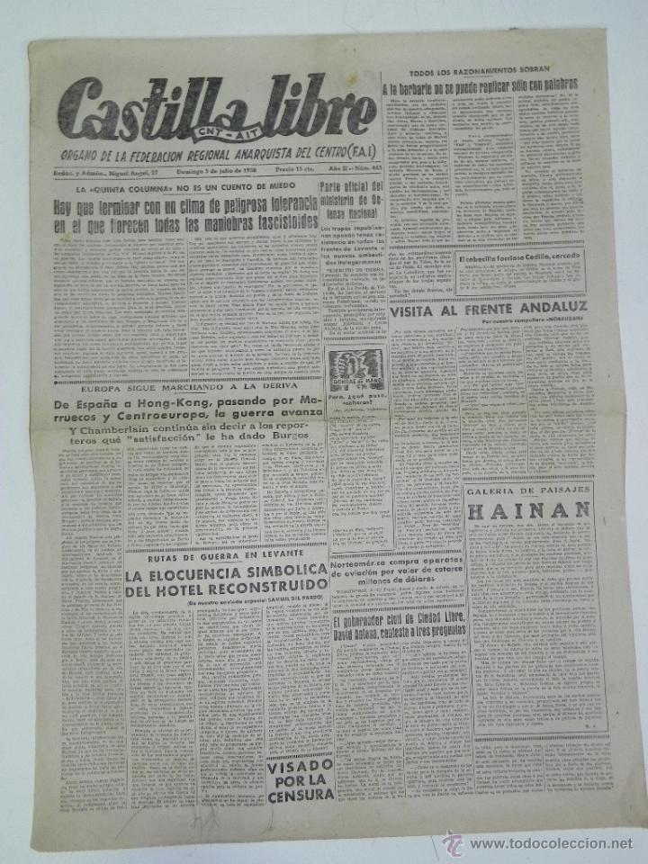 Militaria: ANTIGUO PERIODICO CASTILLA LIBRE - CNT AIT - ORGANO DE LA CONFEDERACION REGIONAL DEL TRABAJO DEL CEN
