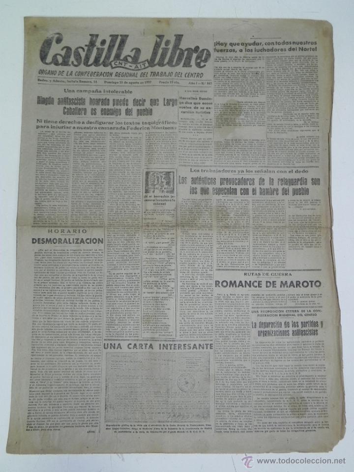 Militaria: ANTIGUO PERIODICO CASTILLA LIBRE - CNT AIT - ORGANO DE LA CONFEDERACION REGIONAL DEL TRABAJO DEL CEN