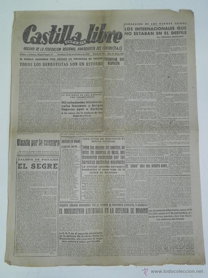 Militaria: ANTIGUO PERIODICO CASTILLA LIBRE - CNT AIT - ORGANO DE LA CONFEDERACION REGIONAL DEL TRABAJO DEL CEN