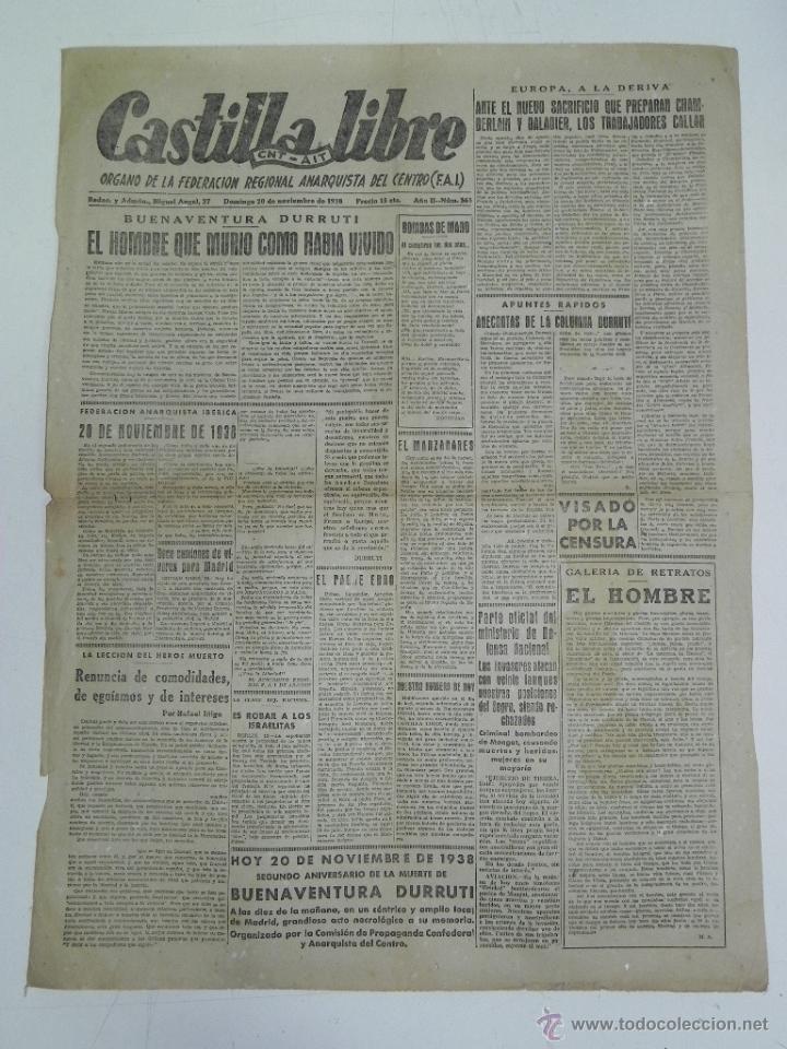 Militaria: ANTIGUO PERIODICO CASTILLA LIBRE - CNT AIT - ORGANO DE LA CONFEDERACION REGIONAL DEL TRABAJO DEL CEN