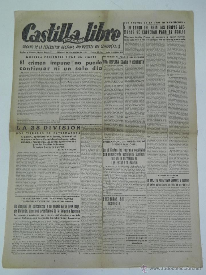 Militaria: ANTIGUO PERIODICO CASTILLA LIBRE - CNT AIT - ORGANO DE LA CONFEDERACION REGIONAL DEL TRABAJO DEL CEN