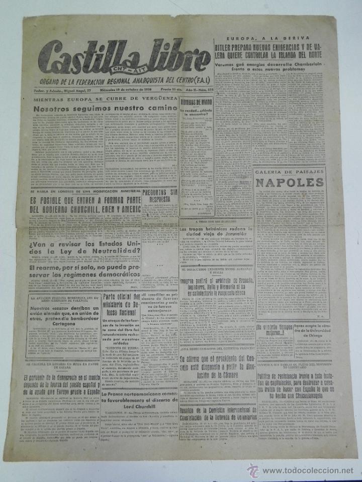 Militaria: ANTIGUO PERIODICO CASTILLA LIBRE - CNT AIT - ORGANO DE LA CONFEDERACION REGIONAL DEL TRABAJO DEL CEN