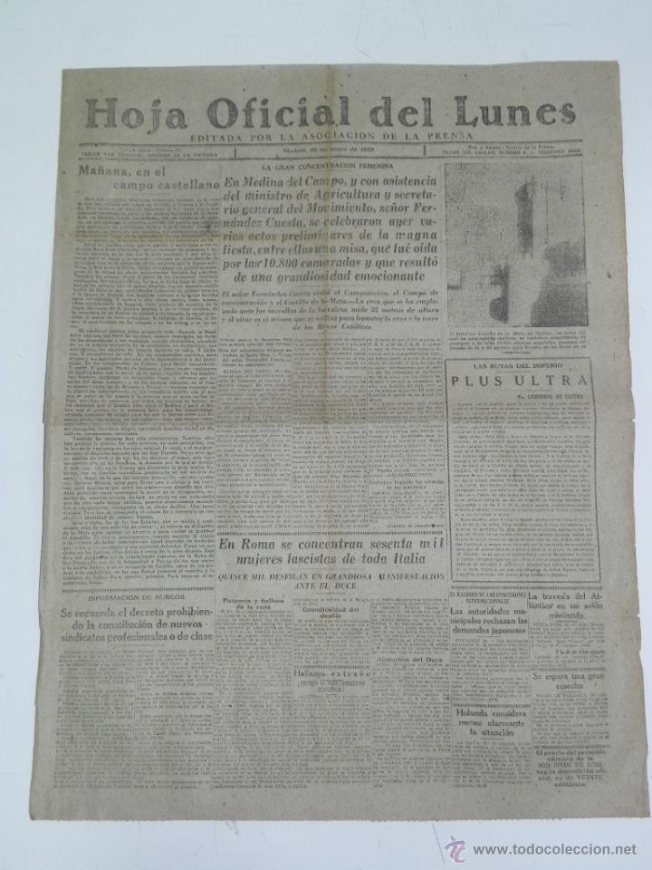 Military Antiques: ANTIGUO PERIODICO HOJA OFICIAL DEL LUNES, GUERRA CIVIL, EDITADO POR LA ASOCIACION DE LA PRENSA, MADR