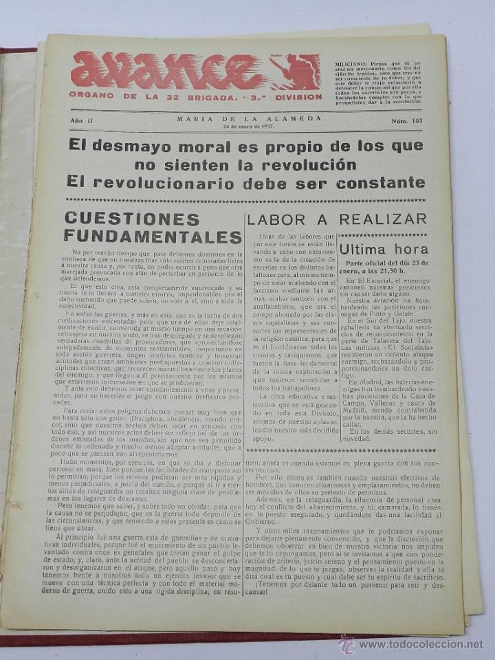 Military Antiques: ANTIGUO PERIODICO AVANCE, ORGANO DE LA 32 BRIGADA. 3&ordf; DIVISION, MARIA DE LA ALAMEDA, 24 DE ENERO DE