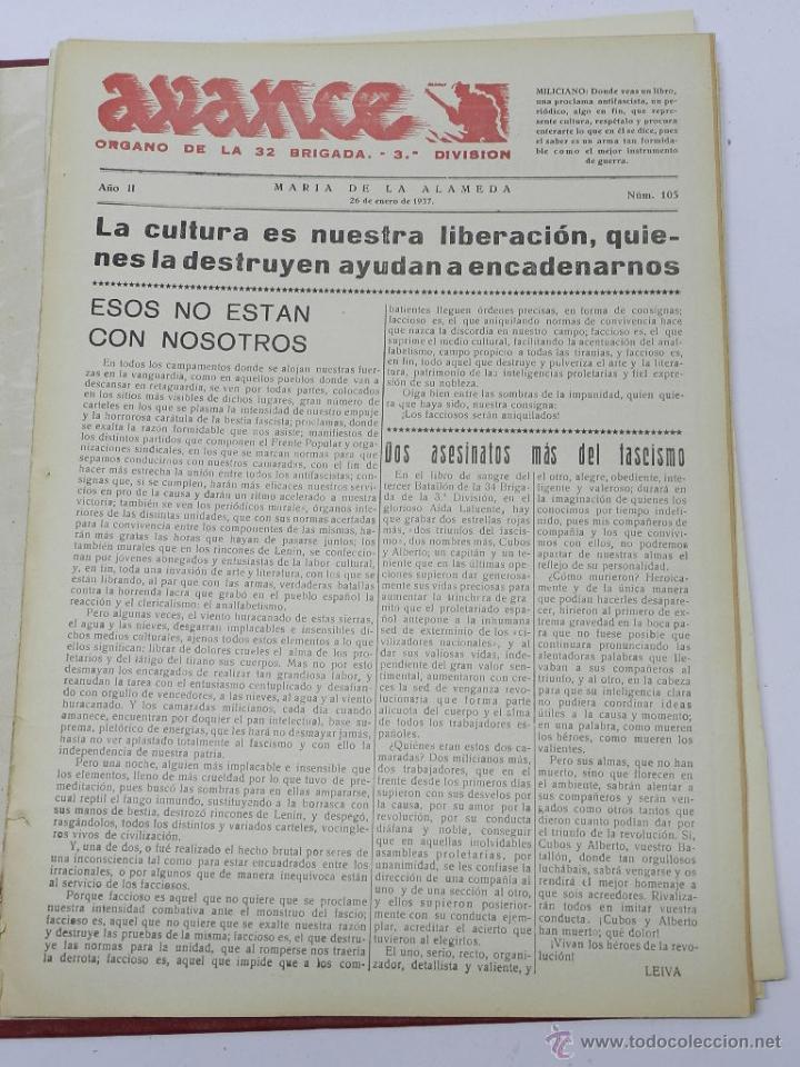 Military Antiques: ANTIGUO PERIODICO AVANCE, ORGANO DE LA 32 BRIGADA. 3&ordf; DIVISION, MARIA DE LA ALAMEDA, 26 DE ENERO DE