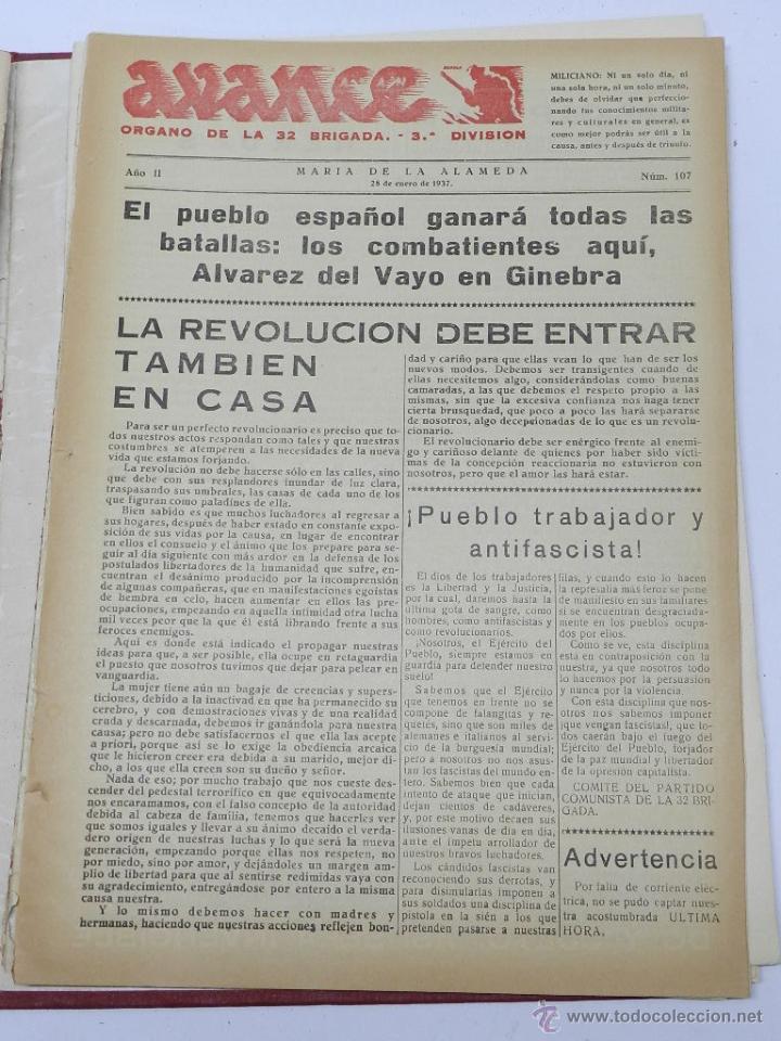 Military Antiques: ANTIGUO PERIODICO AVANCE, ORGANO DE LA 32 BRIGADA. 3&ordf; DIVISION, MARIA DE LA ALAMEDA, 28 DE ENERO DE