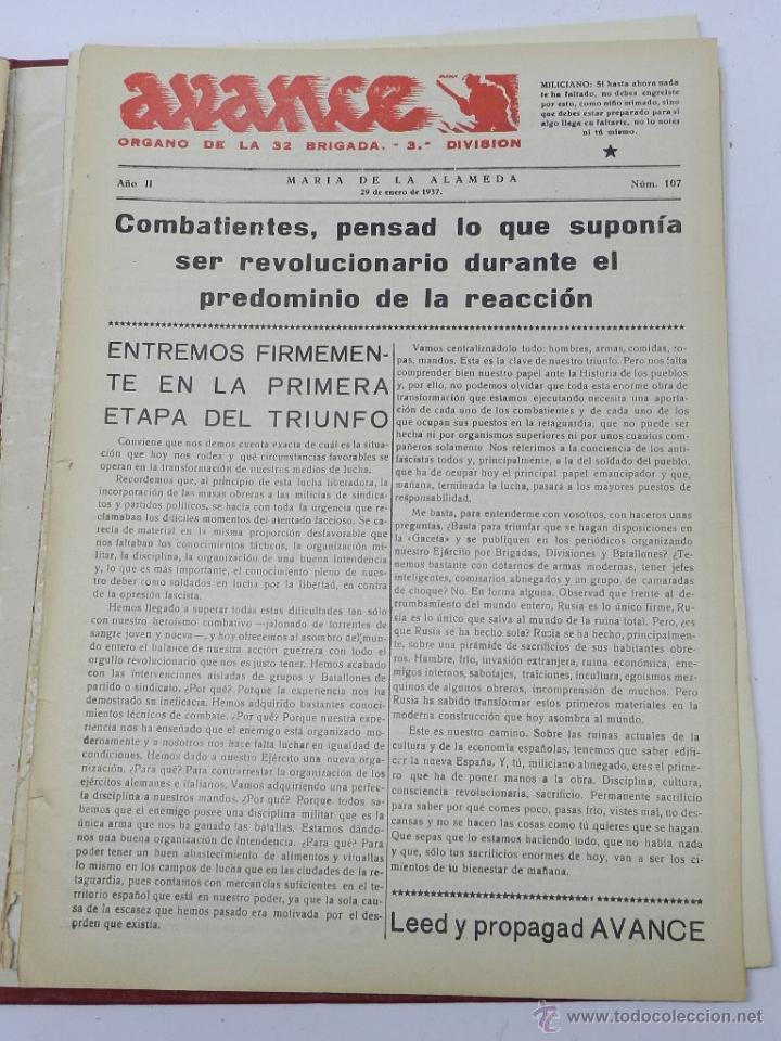Military Antiques: ANTIGUO PERIODICO AVANCE, ORGANO DE LA 32 BRIGADA. 3&ordf; DIVISION, MARIA DE LA ALAMEDA, 29 DE ENERO DE