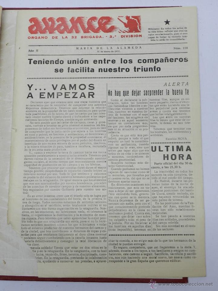 Militaria: ANTIGUO PERIODICO AVANCE, ORGANO DE LA 32 BRIGADA. 3&ordf; DIVISION, MARIA DE LA ALAMEDA, 31 DE ENERO DE