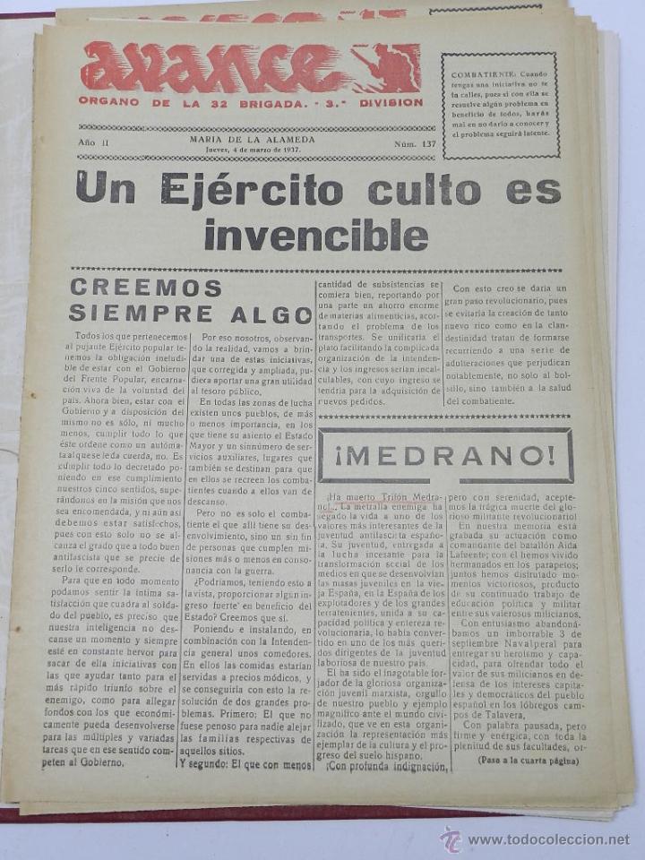 Military Antiques: ANTIGUO PERIODICO AVANCE, ORGANO DE LA 32 BRIGADA. 3&ordf; DIVISION, MARIA DE LA ALAMEDA, 4 DE MARZO DE 1