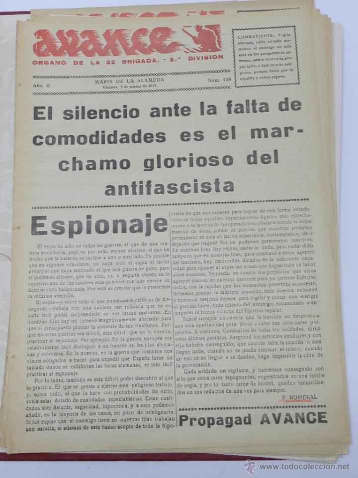Military Antiques: ANTIGUO PERIODICO AVANCE, ORGANO DE LA 32 BRIGADA. 3&ordf; DIVISION, MARIA DE LA ALAMEDA, 5 DE MARZO DE 1