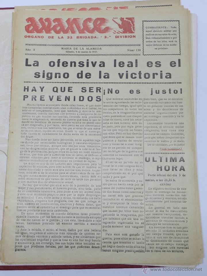 Military Antiques: ANTIGUO PERIODICO AVANCE, ORGANO DE LA 32 BRIGADA. 3&ordf; DIVISION, MARIA DE LA ALAMEDA, 6 DE MARZO DE 1