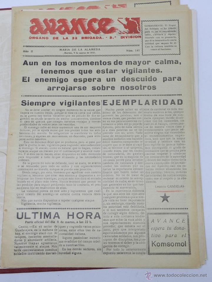 Military Antiques: ANTIGUO PERIODICO AVANCE, ORGANO DE LA 32 BRIGADA. 3&ordf; DIVISION, MARIA DE LA ALAMEDA, 9 DE MARZO DE 1