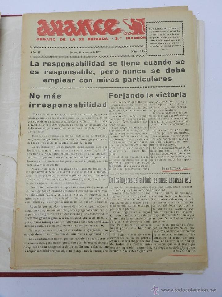 Military Antiques: ANTIGUO PERIODICO AVANCE, ORGANO DE LA 32 BRIGADA. 3&ordf; DIVISION, MARIA DE LA ALAMEDA, 11 DE MARZO DE