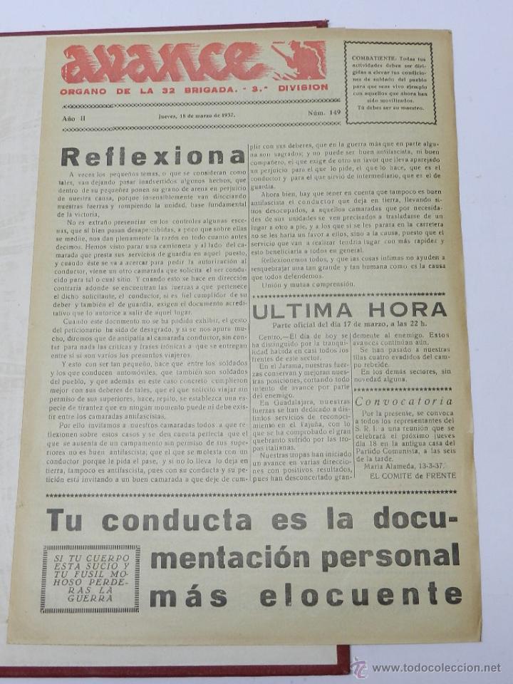 Military Antiques: ANTIGUO PERIODICO AVANCE, ORGANO DE LA 32 BRIGADA. 3&ordf; DIVISION, MARIA DE LA ALAMEDA, 18 DE MARZO DE