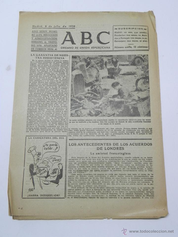 Militaria: PERIODICO ABC GUERRA CIVIL, DE 8 DE JULIO DE 1938, DIARIO REPUBLICANO DE IZQUIERDAS, TRIUNFAL RESUME