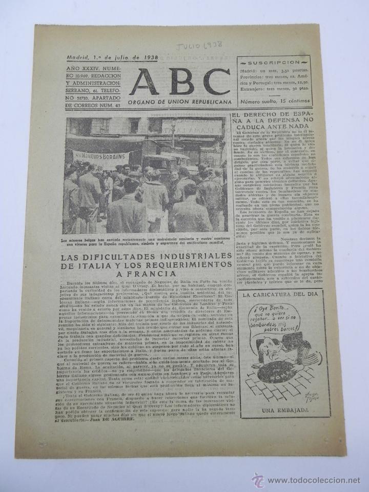 Militaria: PERIODICO ABC GUERRA CIVIL, DE 1 DE JULIO DE 1938, DIARIO REPUBLICANO DE IZQUIERDAS, LA DUQUESA DE A