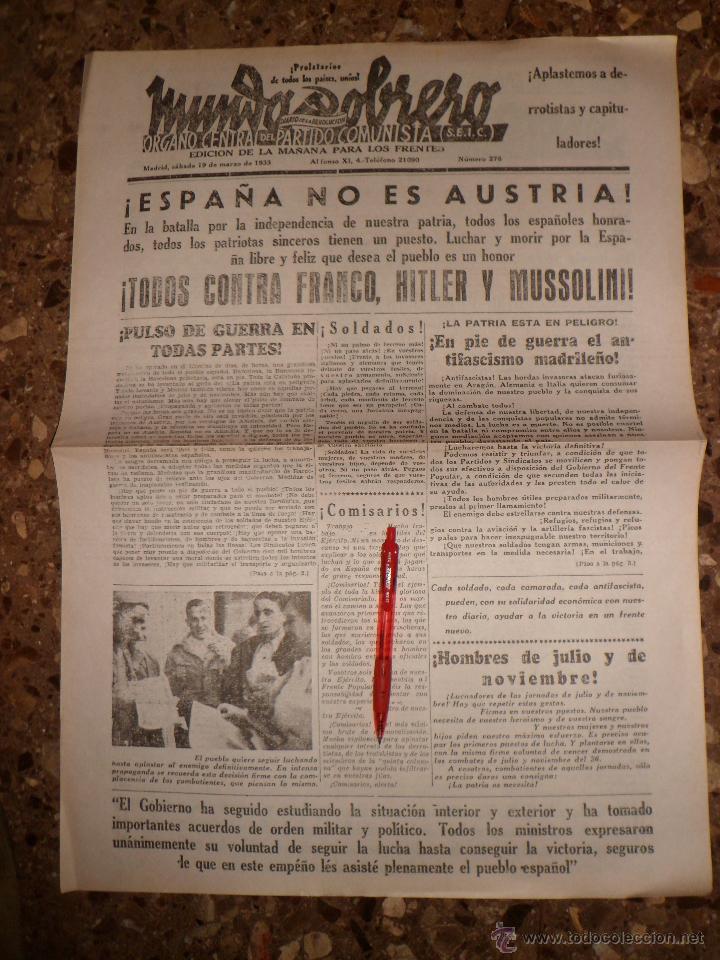 Military Antiques: Periodico MUNDO OBRERO - Edicion el Frente - 19 MARZO 1938 - FACSIMIL - Todos contra Franco Hitler..