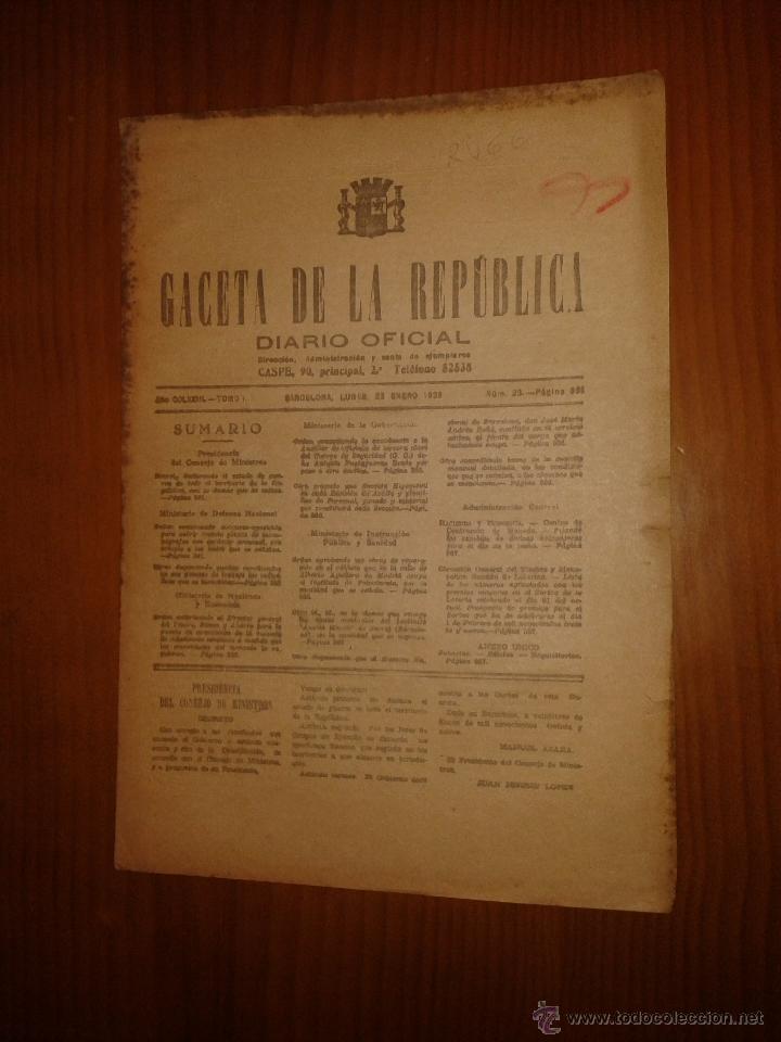 Militaria: Gaceta de la rep&uacute;blica, diario oficial, rep&uacute;blica