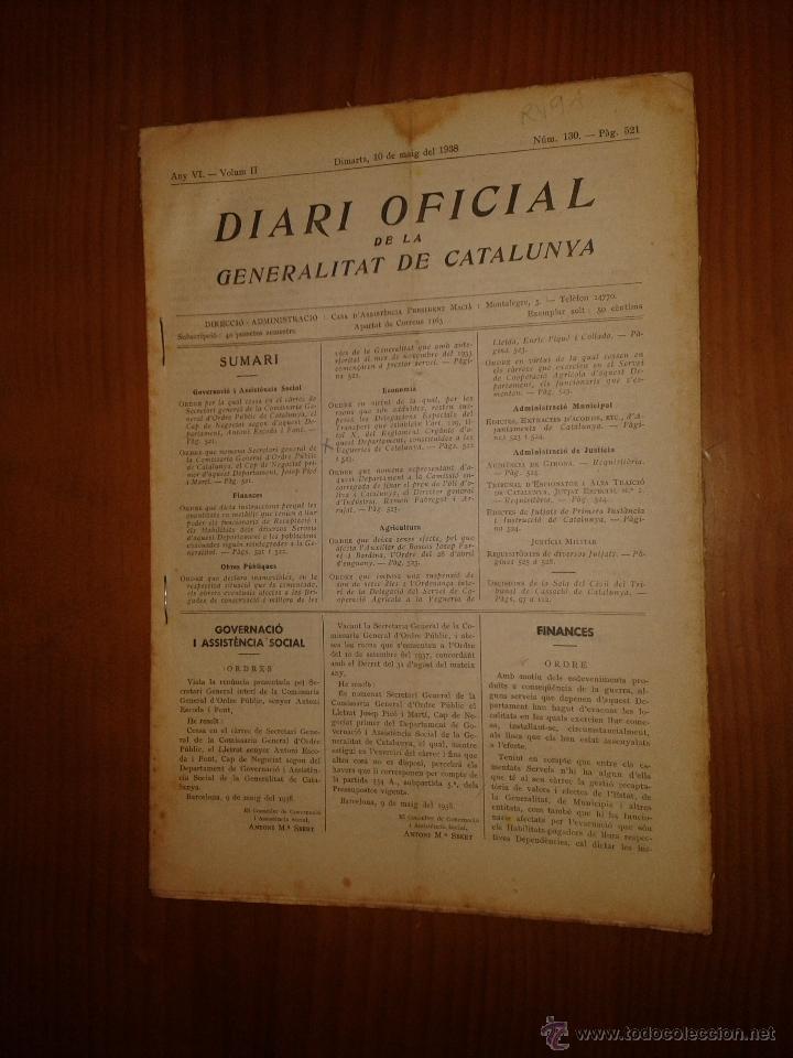 Military Antiques: Diari oficial de la generalitat de Catalunya.